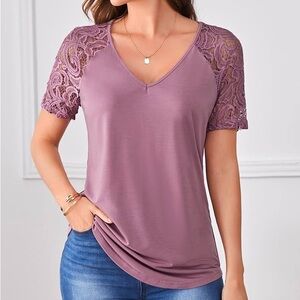 Emery Rose Lace Sleeve Blouse